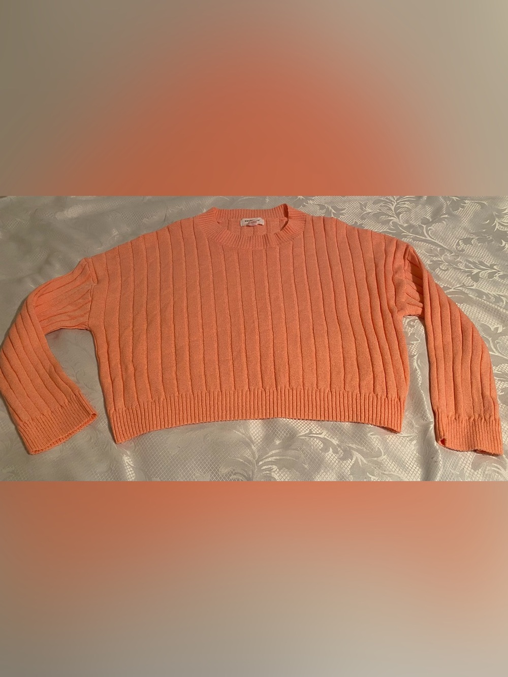 eesome Peach Ribbed Cropped Knit Pullover